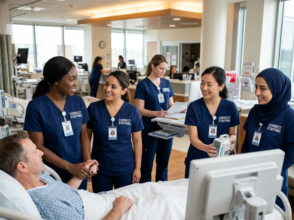 Nurses caring for a patient at the bedside